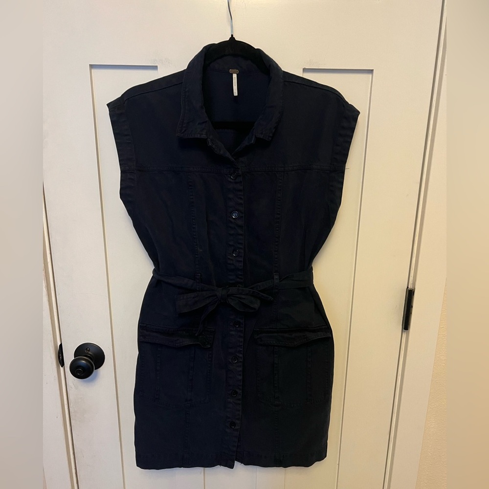 Young Fabulous & Broke Black Sleeveless Shirt Dress with Tie Waist